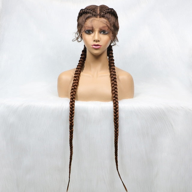 36-inch Long Lace Front Synthetic Braided Wigs - Front Dutch Twins Braids Wig With Baby Hair