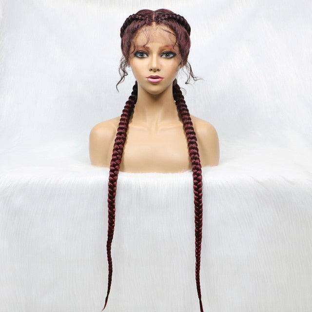 36-inch Long Lace Front Synthetic Braided Wigs - Front Dutch Twins Braids Wig With Baby Hair