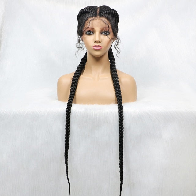 36-inch Long Lace Front Synthetic Braided Wigs - Front Dutch Twins Braids Wig With Baby Hair