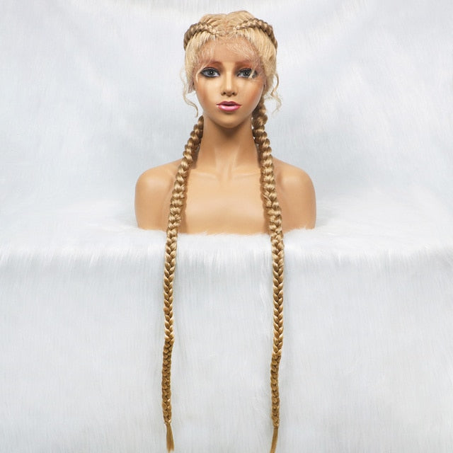 36-inch Long Lace Front Synthetic Braided Wigs - Front Dutch Twins Braids Wig With Baby Hair
