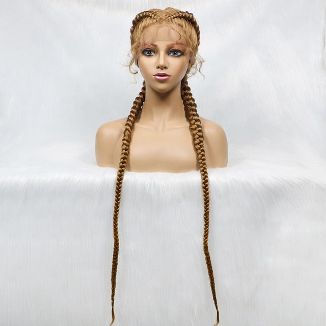 36-inch Long Lace Front Synthetic Braided Wigs - Front Dutch Twins Braids Wig With Baby Hair