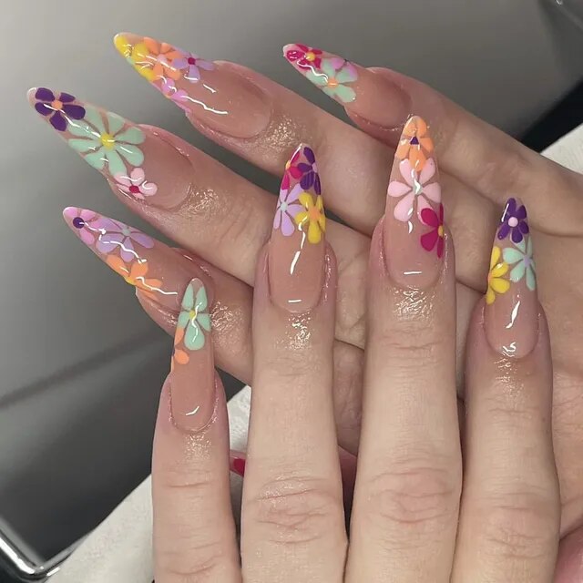 Fashion Long Pointed False French Press on Nails in 24pcs