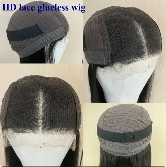 Ombre Dark Roots Silky Straight Red Copper Brown Human Hair Glue less Pre Plucked Lace Frontal Wigs