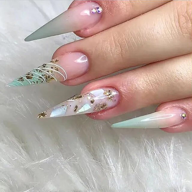 Fashion Long Pointed False French Press on Nails in 24pcs