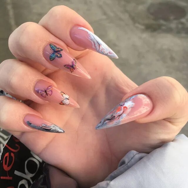 Fashion Long Pointed False French Press on Nails in 24pcs