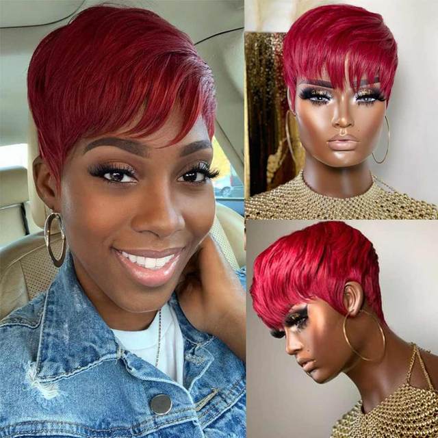 Short Pixie Cut and Mullet Wigs Full Machine Made Wig With Bangs
