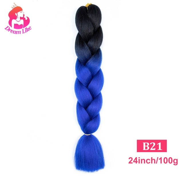 Dream Like 24 inch Ombre Color Synthetic Hair Braids Pre Stretched Wholesale Jumbo Braiding KaneKalon Hair Extensions 100g/pcs| |