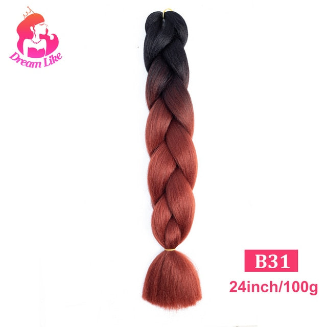 Dream Like 24 inch Ombre Color Synthetic Hair Braids Pre Stretched Wholesale Jumbo Braiding KaneKalon Hair Extensions 100g/pcs| |