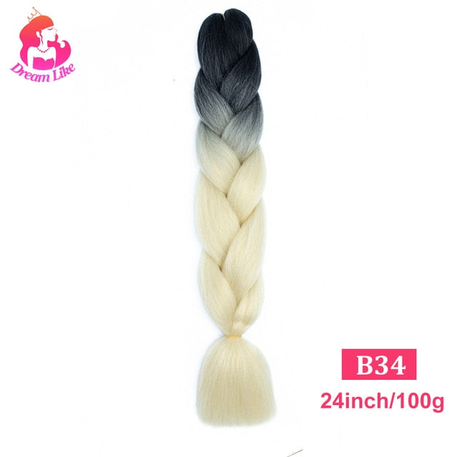 Dream Like 24 inch Ombre Color Synthetic Hair Braids Pre Stretched Wholesale Jumbo Braiding KaneKalon Hair Extensions 100g/pcs| |