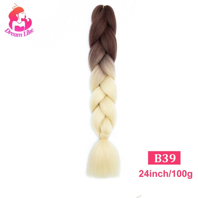 Dream Like 24 inch Ombre Color Synthetic Hair Braids Pre Stretched Wholesale Jumbo Braiding KaneKalon Hair Extensions 100g/pcs| |