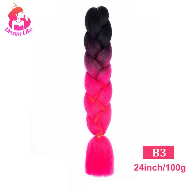 Dream Like 24 inch Ombre Color Synthetic Hair Braids Pre Stretched Wholesale Jumbo Braiding KaneKalon Hair Extensions 100g/pcs| |