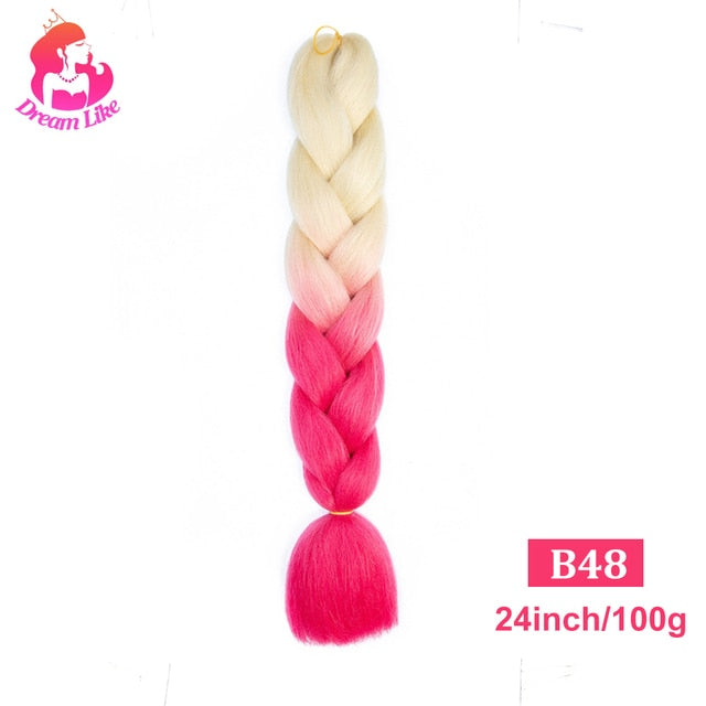 Dream Like 24 inch Ombre Color Synthetic Hair Braids Pre Stretched Wholesale Jumbo Braiding KaneKalon Hair Extensions 100g/pcs| |