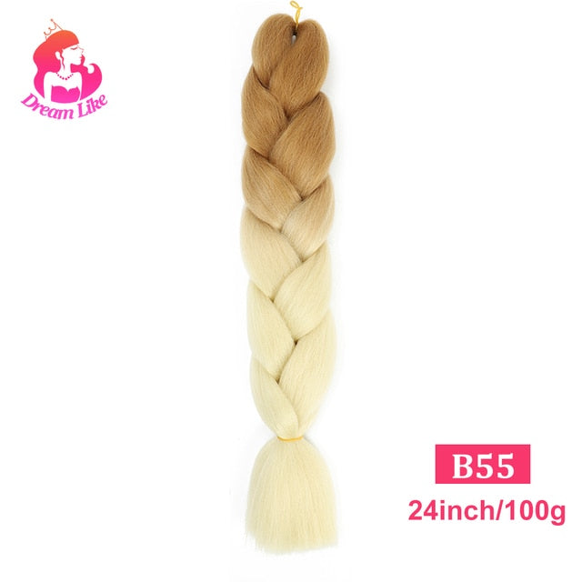 Dream Like 24 inch Ombre Color Synthetic Hair Braids Pre Stretched Wholesale Jumbo Braiding KaneKalon Hair Extensions 100g/pcs| |
