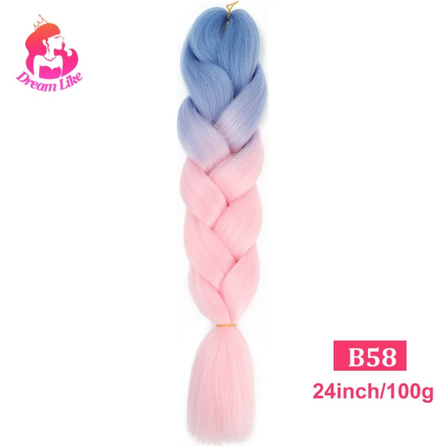 Dream Like 24 inch Ombre Color Synthetic Hair Braids Pre Stretched Wholesale Jumbo Braiding KaneKalon Hair Extensions 100g/pcs| |