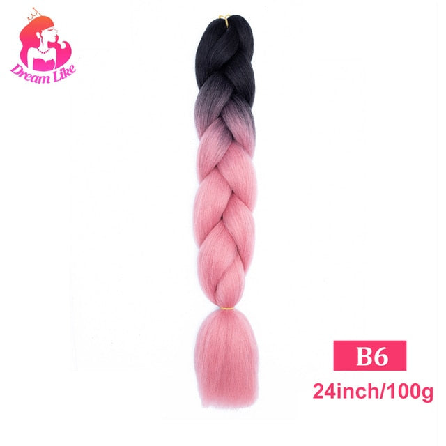 Dream Like 24 inch Ombre Color Synthetic Hair Braids Pre Stretched Wholesale Jumbo Braiding KaneKalon Hair Extensions 100g/pcs| |
