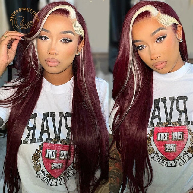 NeekoBeauty Highlight Ombre Straight Human Hair Transparent Lace Font Wigs