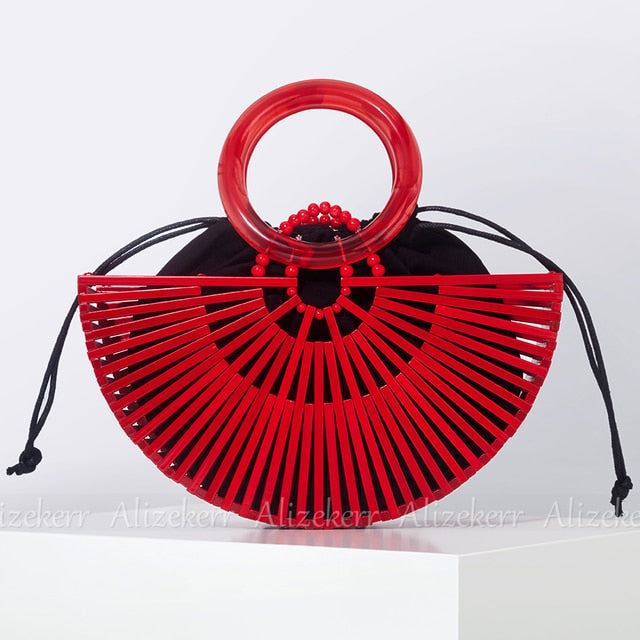 Vintage Half Round Bamboo Beach Handbags