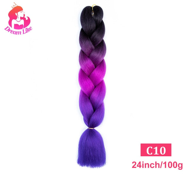 Dream Like 24 inch Ombre Color Synthetic Hair Braids Pre Stretched Wholesale Jumbo Braiding KaneKalon Hair Extensions 100g/pcs| |