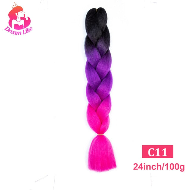 Dream Like 24 inch Ombre Color Synthetic Hair Braids Pre Stretched Wholesale Jumbo Braiding KaneKalon Hair Extensions 100g/pcs| |