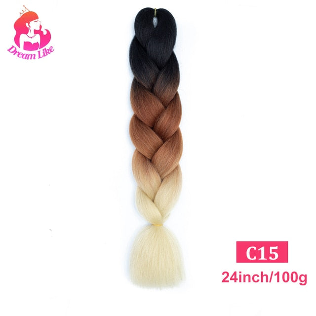 Dream Like 24 inch Ombre Color Synthetic Hair Braids Pre Stretched Wholesale Jumbo Braiding KaneKalon Hair Extensions 100g/pcs| |