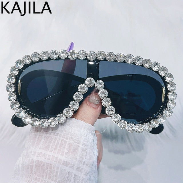 Oversized Punk Rhinestones Sunglasses Steampunk Eyewear UV400