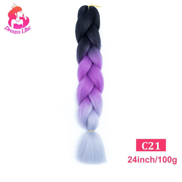 Dream Like 24 inch Ombre Color Synthetic Hair Braids Pre Stretched Wholesale Jumbo Braiding KaneKalon Hair Extensions 100g/pcs| |