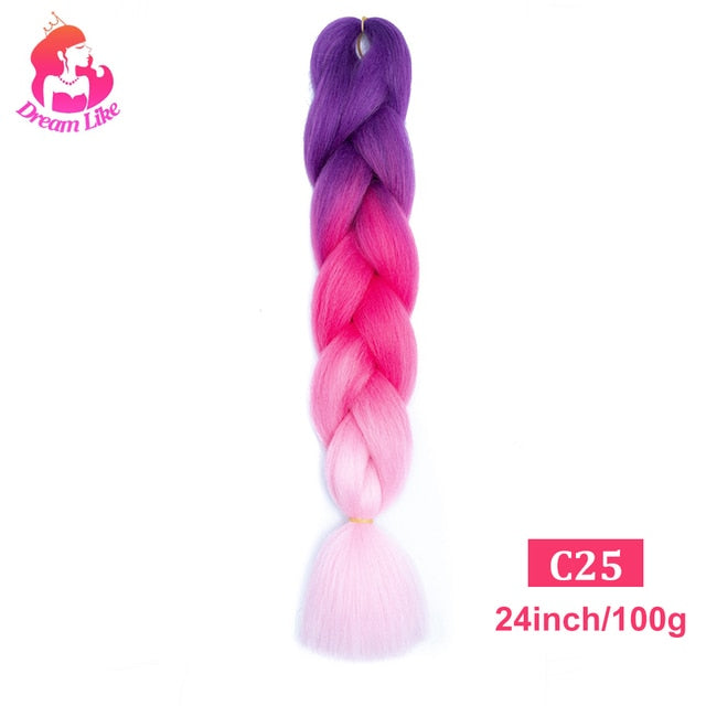 Dream Like 24 inch Ombre Color Synthetic Hair Braids Pre Stretched Wholesale Jumbo Braiding KaneKalon Hair Extensions 100g/pcs| |