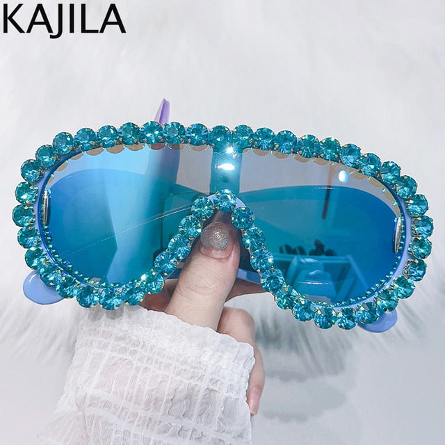Oversized Punk Rhinestones Sunglasses Steampunk Eyewear UV400