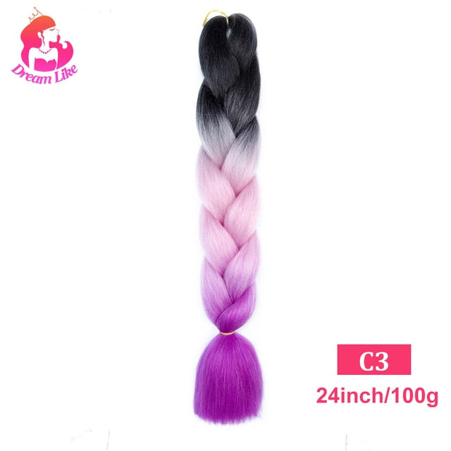 Dream Like 24 inch Ombre Color Synthetic Hair Braids Pre Stretched Wholesale Jumbo Braiding KaneKalon Hair Extensions 100g/pcs| |