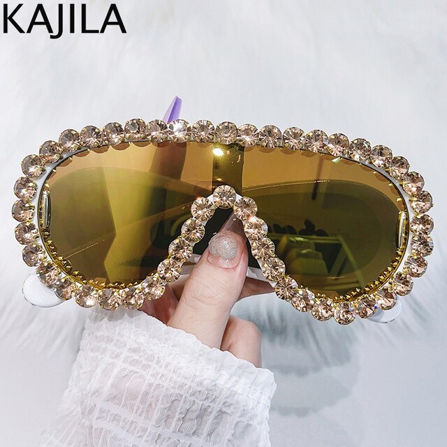 Oversized Punk Rhinestones Sunglasses Steampunk Eyewear UV400