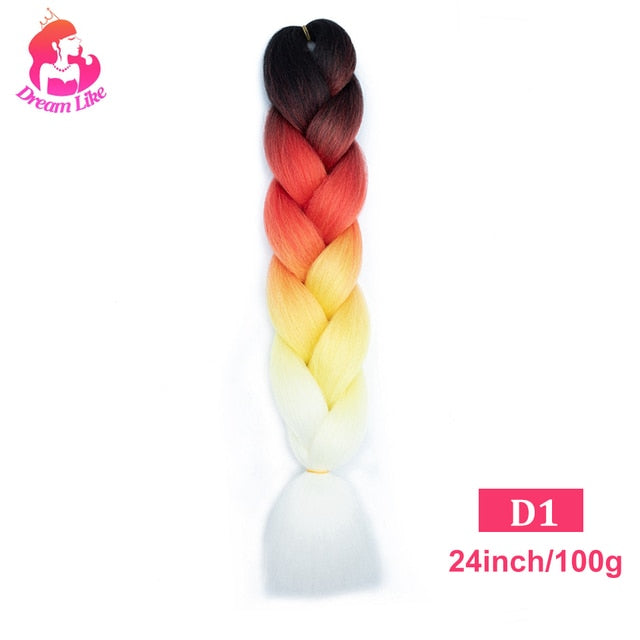 Dream Like 24 inch Ombre Color Synthetic Hair Braids Pre Stretched Wholesale Jumbo Braiding KaneKalon Hair Extensions 100g/pcs| |