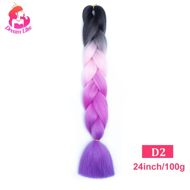 Dream Like 24 inch Ombre Color Synthetic Hair Braids Pre Stretched Wholesale Jumbo Braiding KaneKalon Hair Extensions 100g/pcs| |