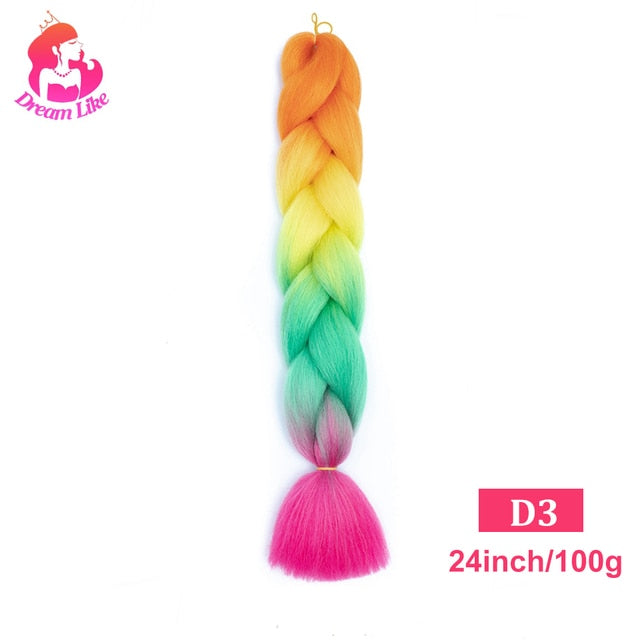 Dream Like 24 inch Ombre Color Synthetic Hair Braids Pre Stretched Wholesale Jumbo Braiding KaneKalon Hair Extensions 100g/pcs| |