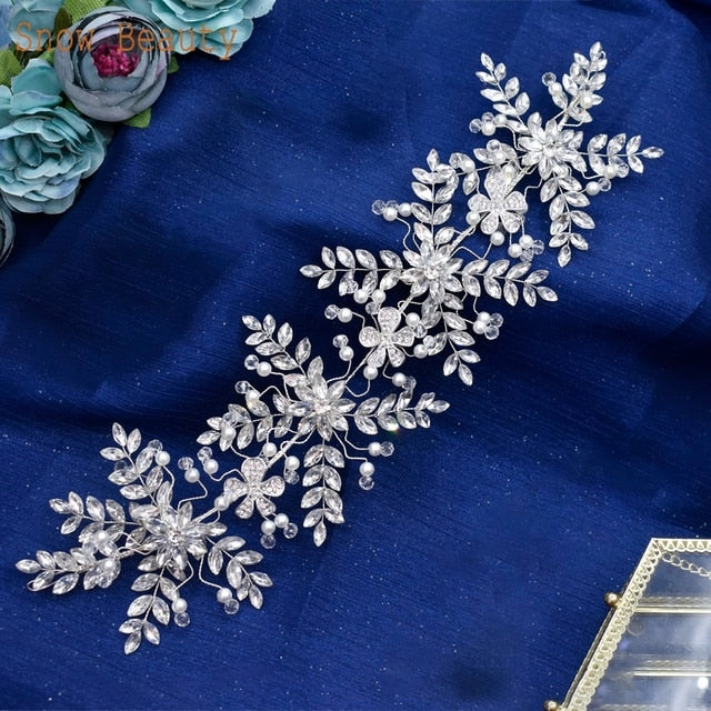 Silver Bridal Headband Crystal Wedding Headpieces