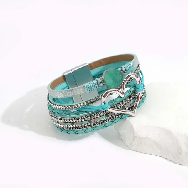 ALLYES Boho Blue Multilayer Braided Leather Bracelet