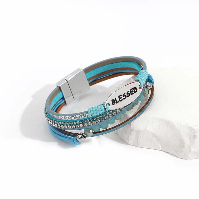 ALLYES Boho Blue Multilayer Braided Leather Bracelet
