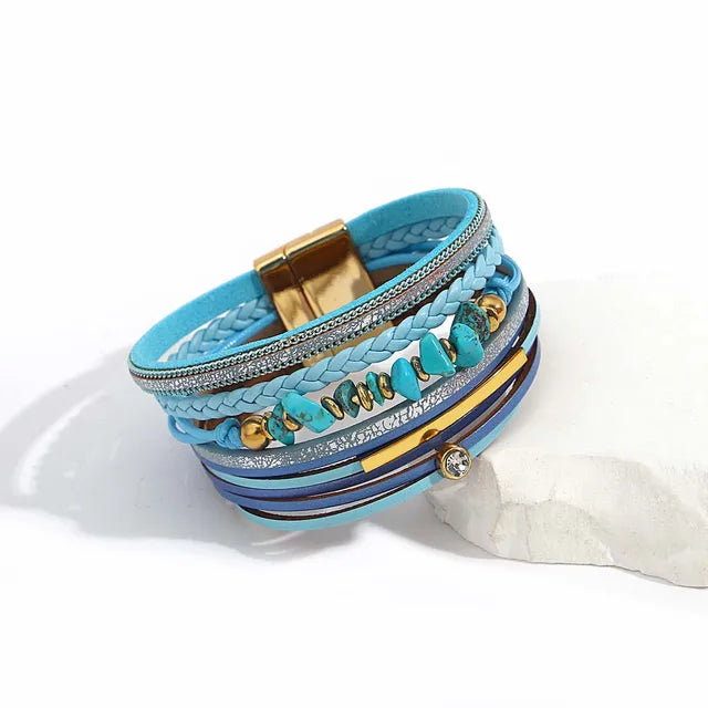 ALLYES Boho Blue Multilayer Braided Leather Bracelet