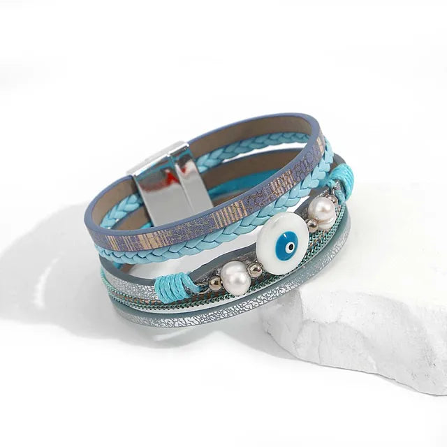 ALLYES Boho Blue Multilayer Braided Leather Bracelet