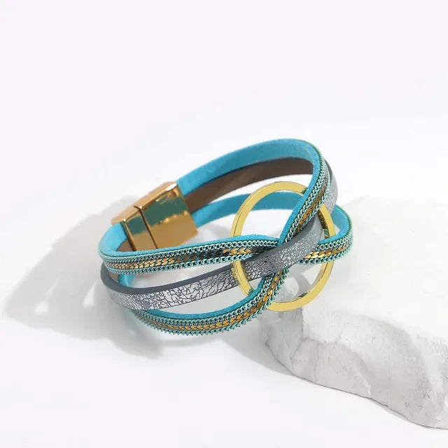 ALLYES Boho Blue Multilayer Braided Leather Bracelet