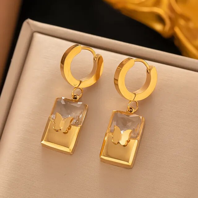 316l Stainless Steel Non-Fading Vintage Painted Flower Pattern Necklace Earrings Set