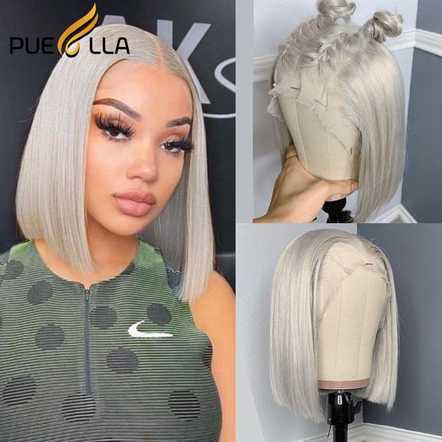 Grey Colored Short Bob Human Hair Lace Front Wig - Glueless Lace Closure & Frontal Wigs