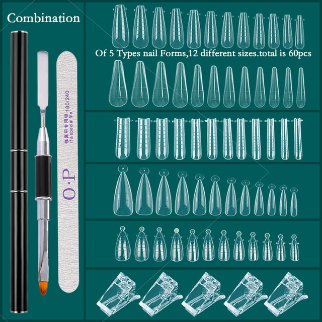 FILI Nails Art Tool Set Quick Building Mold Nail Brush Kit Dual Forms Nail Extension System With Nail Pen Gel Clips For Top Form| |