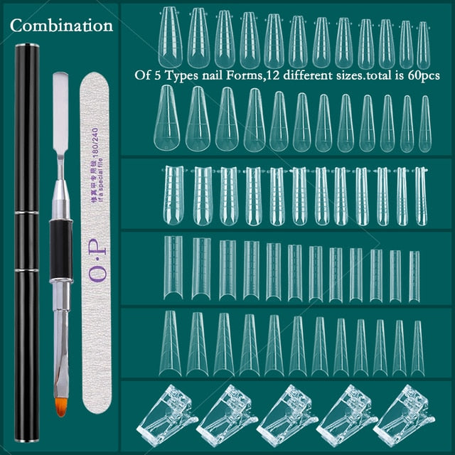 FILI Nails Art Tool Set Quick Building Mold Nail Brush Kit Dual Forms Nail Extension System With Nail Pen Gel Clips For Top Form| |
