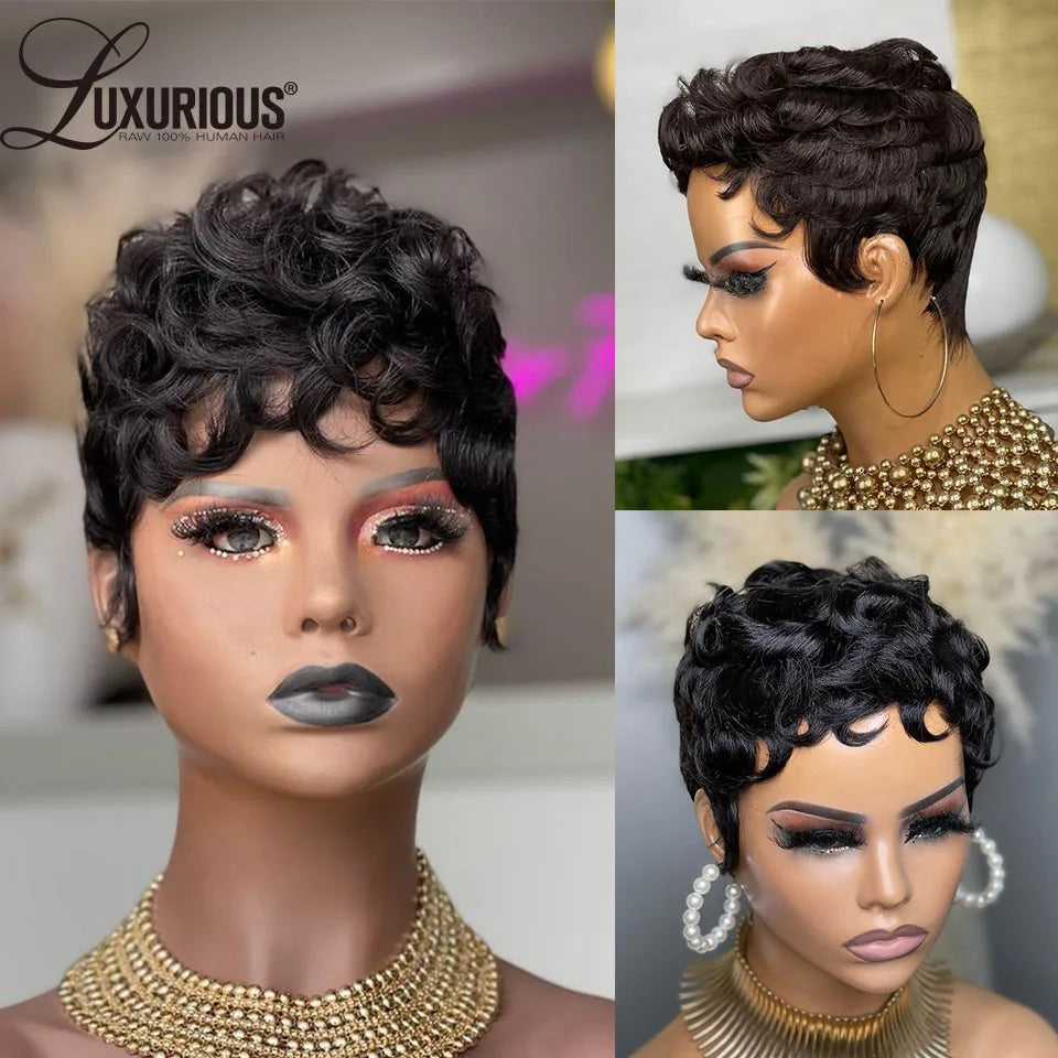 Loose Deep Short Pixie Cut Human Hair Wigs
