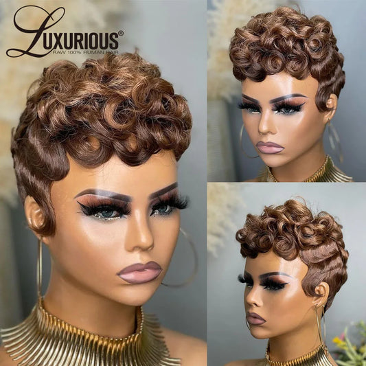 Loose Deep Short Pixie Cut Human Hair Wigs