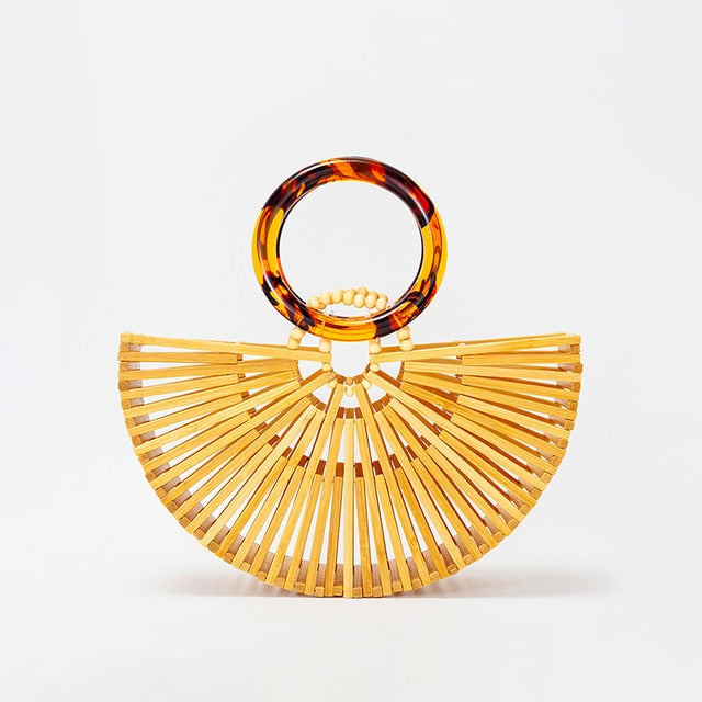 Vintage Half Round Bamboo Beach Handbags