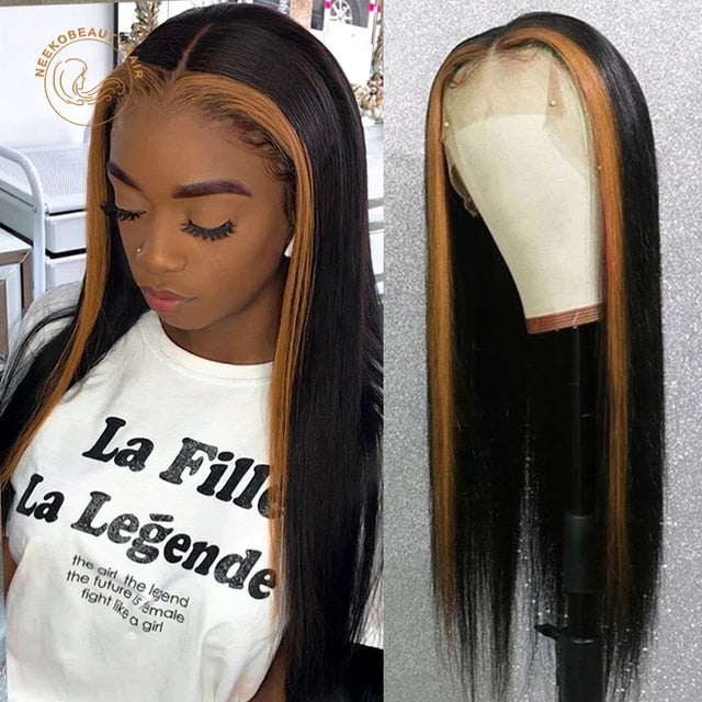 NeekoBeauty Highlight Ombre Straight Human Hair Transparent Lace Font Wigs