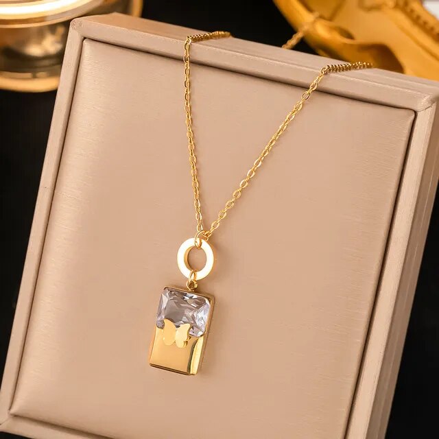316l Stainless Steel Non-Fading Vintage Painted Flower Pattern Necklace Earrings Set