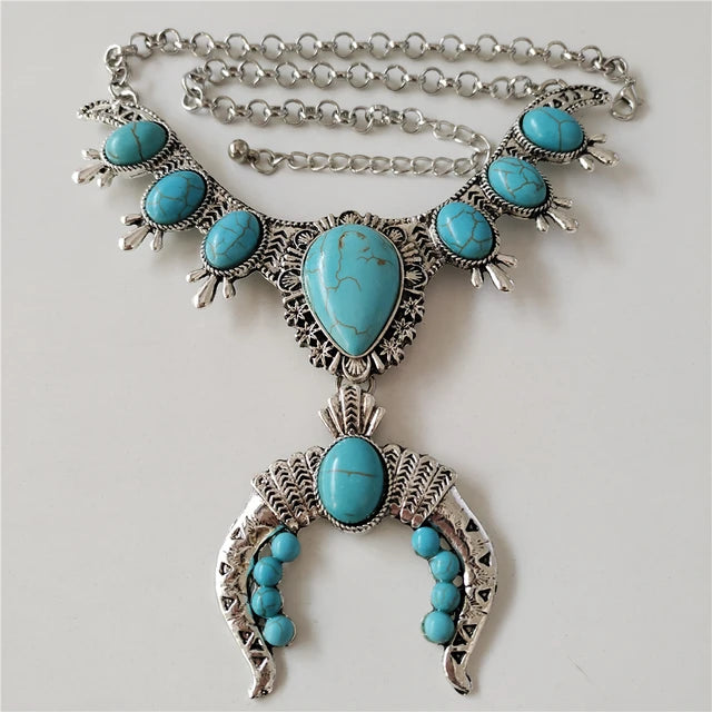 Indian Ethnic Statement ox Horn Pendants Necklace - Silver Plated Vintage