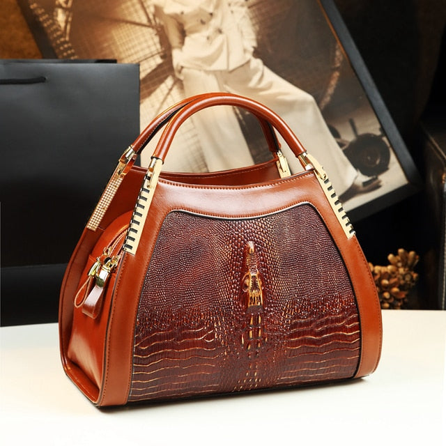 Genuine leather crocodile pattern handbag